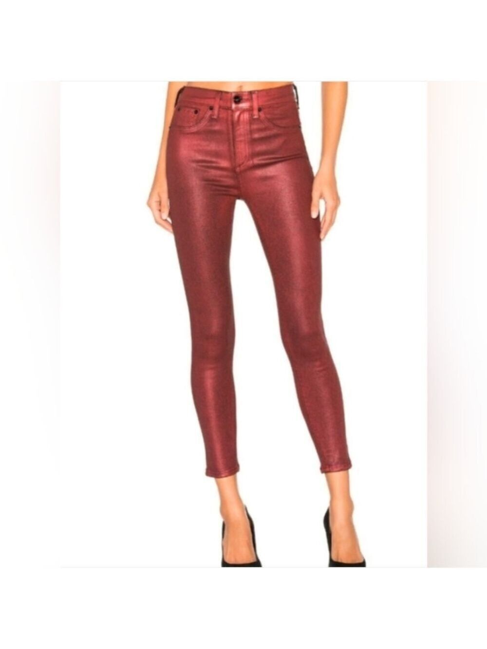 Rag & Bone Red Metallic High Rise Ankle Skinny Jeans Size 30